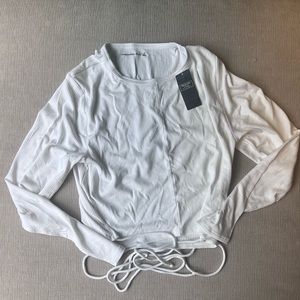 NWT Abercrombie White Long-Sleeve Ribbed Tie-Front Top - Size XL